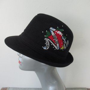 Unisex Fedora Hat Black Felt Type with Embroidered Detail One Size